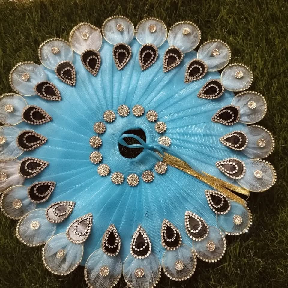 Designer Sky Blue Laddu Gopal Dress with Pearl & Stone Embellishments
